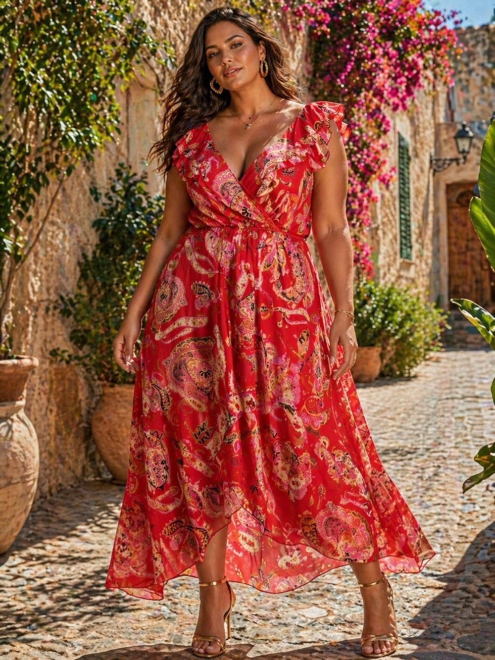 Jonathan Martin Vibrant Red Midi Dress